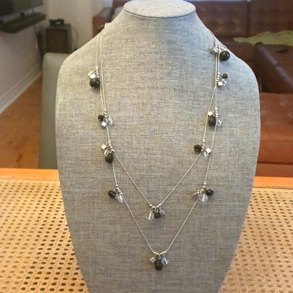 Chic Necklace w/ Black and Clear Beads - Pre-loved (60")